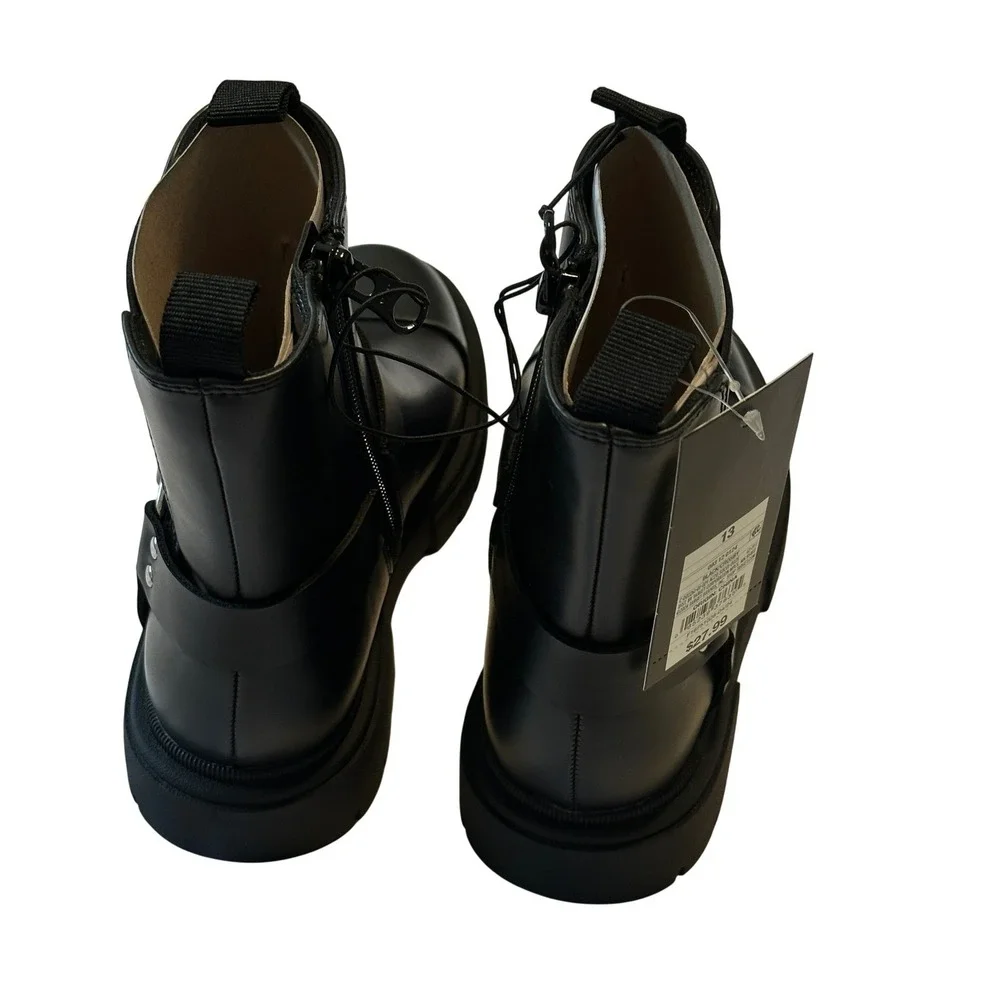 Art Class Crosby Kids Black Harness Moto Boots Side Zip Lug Sole Size 13 NWT